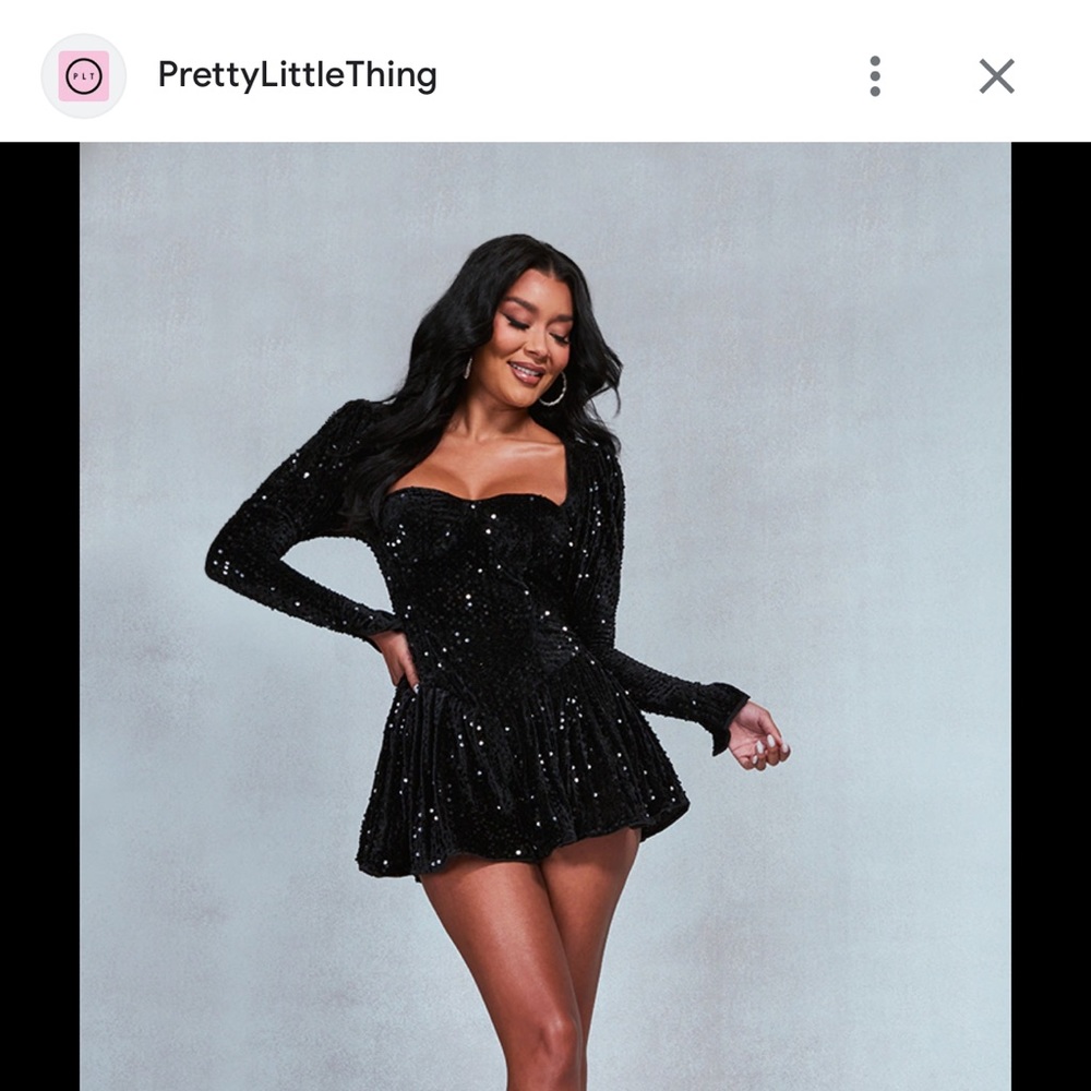 Black sequin cup detail long sleeve skater romper